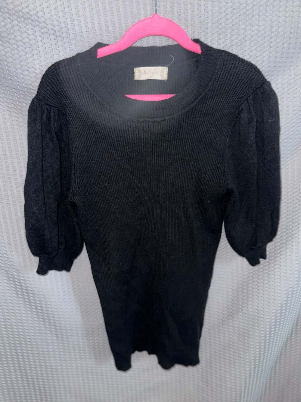 Altar'd State Black Ribbed Puff Sleeve Sweater Dress Small